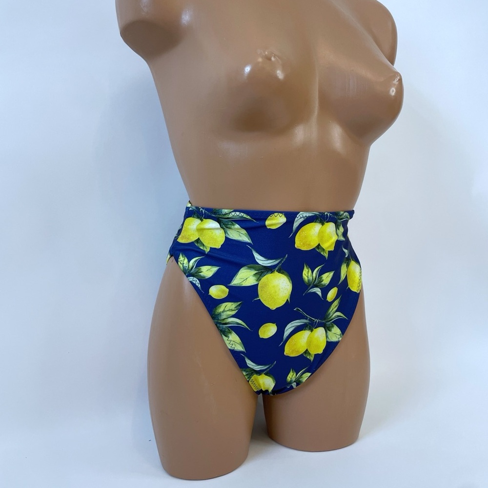 High waist lemon print bathing suit bottom